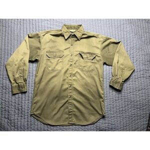 Vintage Key Long Sleeve Button Down Work Shirt Men's Green
